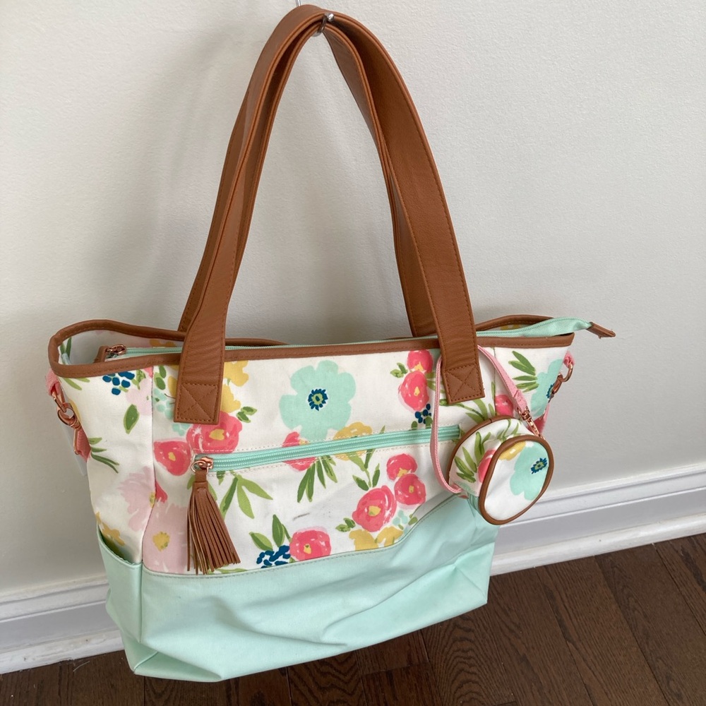 Cloud Island Floral Baby Bag with Brown and Mint